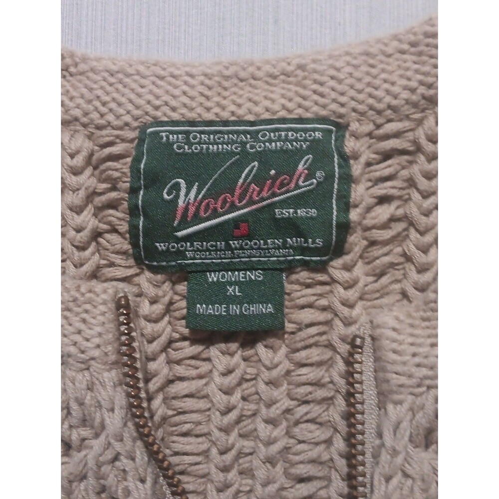 Vintage Woolrich Women's Cable Knit Cotton Full Zip Sweater Vest Size  XL Brown - Picture 2 of 5